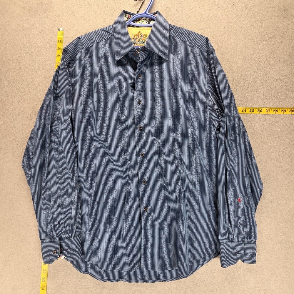 Robert Graham Shirt Mens XL Blue Stripe Embroidered Long Sleeve Button Front